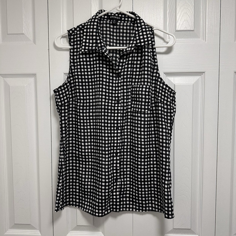 GEORGE Women Blouse Black White Lines Size L. Clothing. Casual Trendy Sleveless